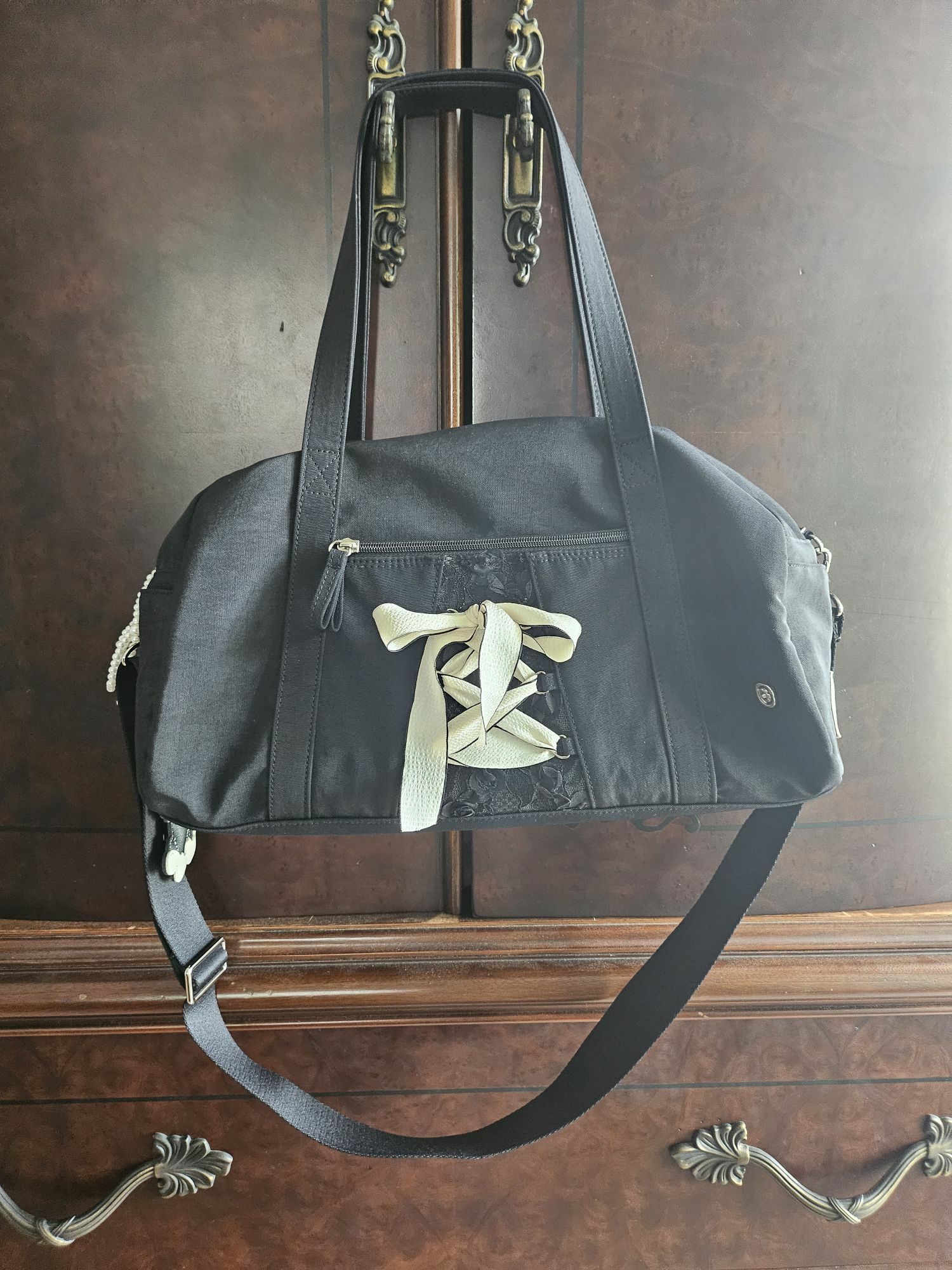 【ovuni】DAILY RIBBON GYM BAG ★韓国商品 韩国代购ovuni Daily ribbon gym蝴蝶结绑带单肩包日系可爱托特包